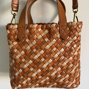 Madewell Tan Woven Leather Small Tote 7in tall x 9in wide